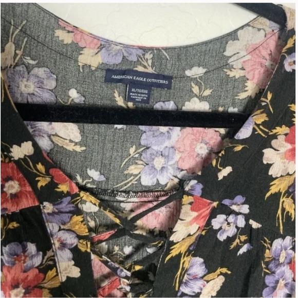 Peplum Top Floral V Neck Tie Drawstring Hipster Hippie Trendy Pullover Blouse - Picture 5 of 7